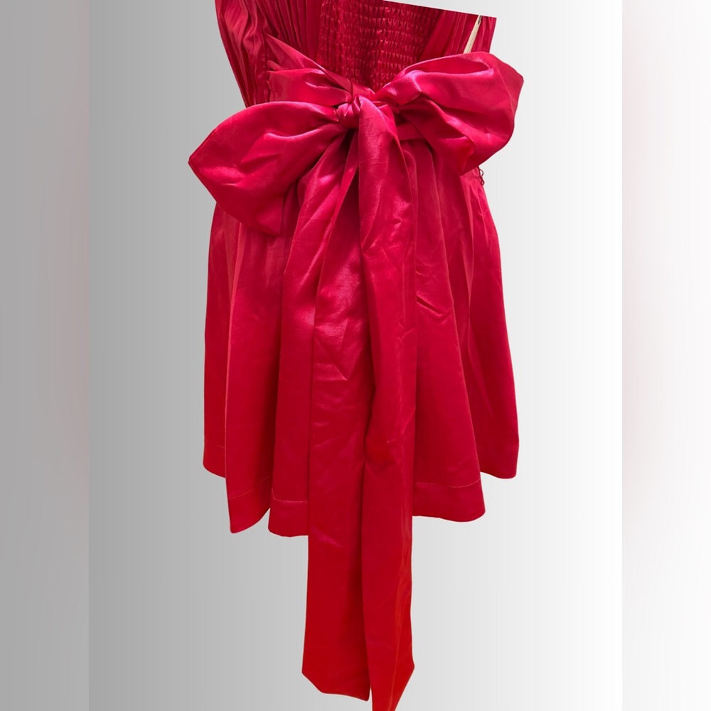 NWT - ANTHROPOLOGIE MAEVE - Pink Satin Mini Bow Cocktail Dress - Sz 14 - Picture 5 of 13